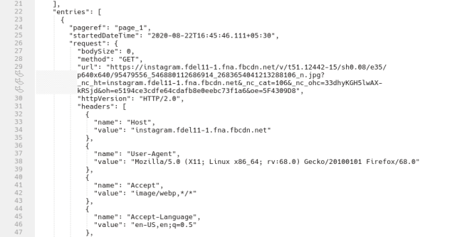 HAR JSON file contents